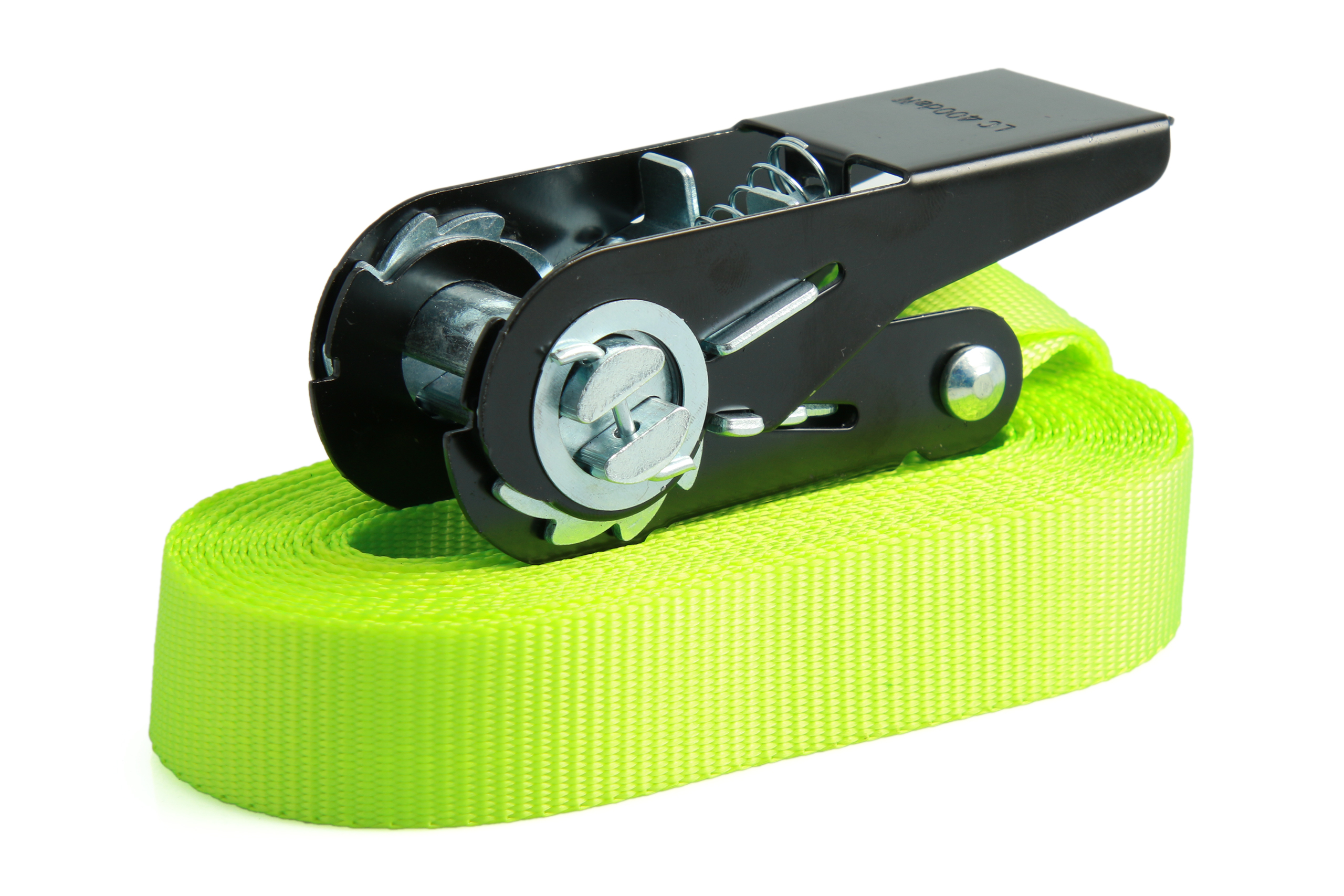 Rückläufer | 4er-Set, 4 m Zurrgurte, 25mm, LC 900 daN, einteilig, neon-gelb