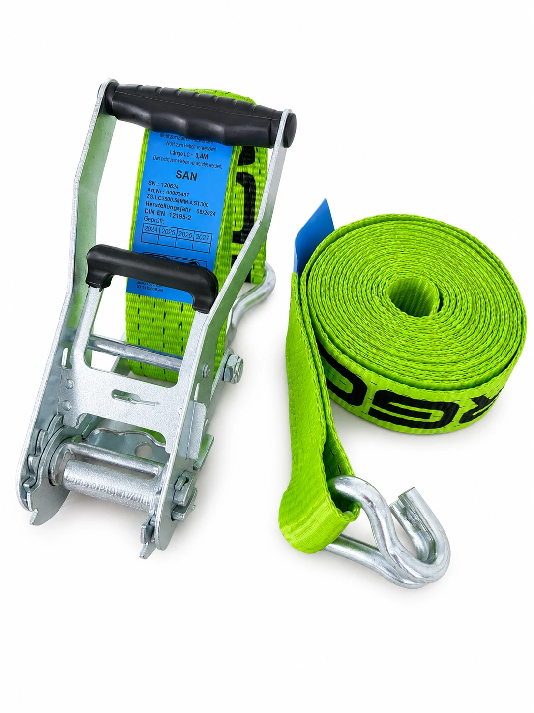 Lashing strap ERGO LASH, 8m, 50mm, LC 2500daN, STF 300daN, two-piece, short lever ratchet