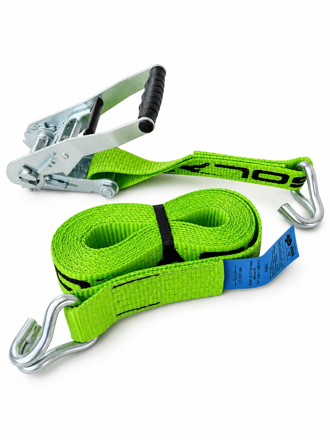 Lashing strap ERGO LASH, 8m, 50mm, LC 2500daN, STF 300daN, two-piece, short lever ratchet