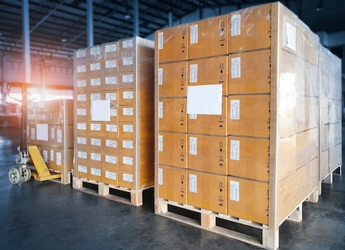 Several pallets with individual boxes