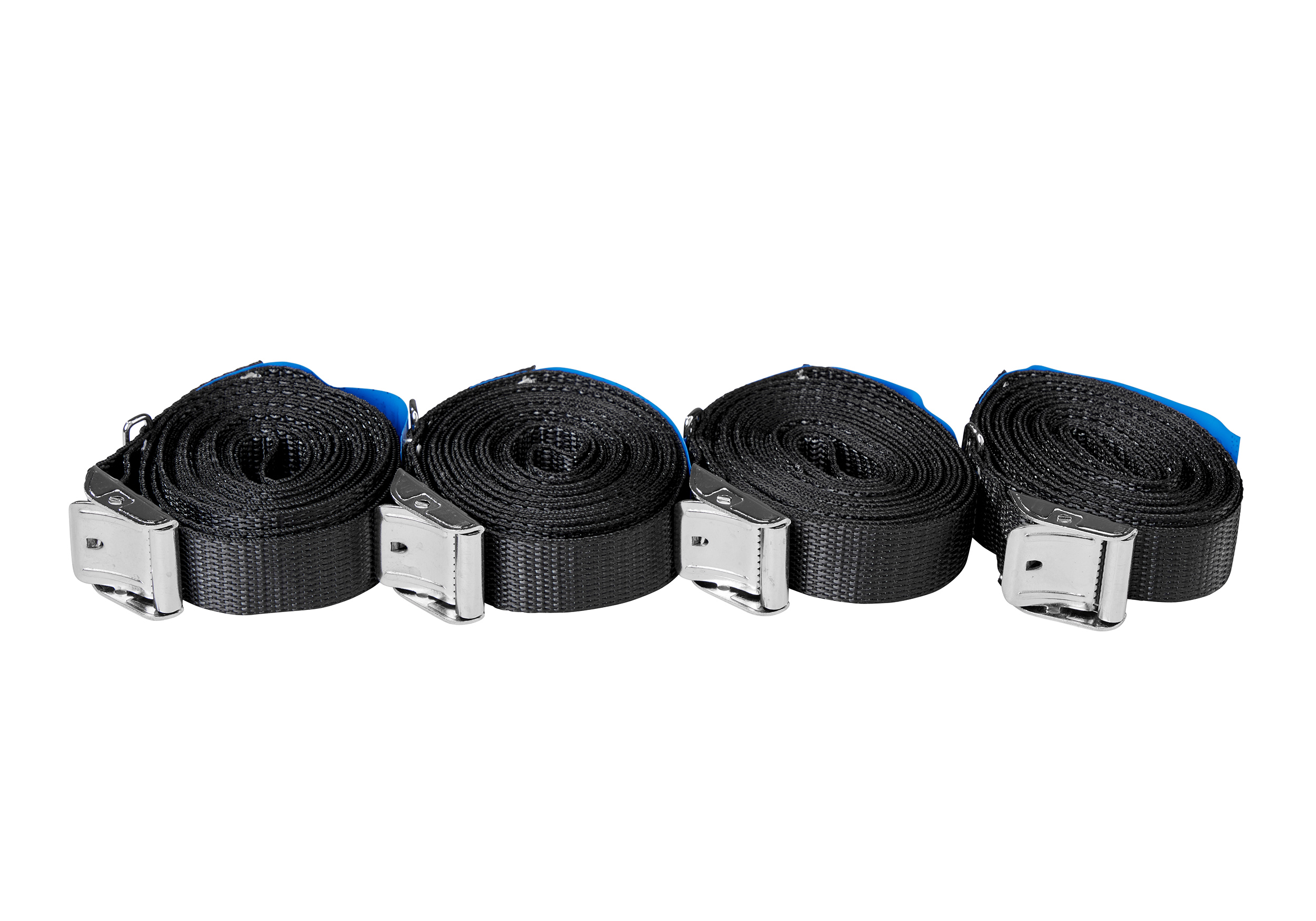 4er-Set, Light-Klemmschloss-Zurrgurte, 3 m, 25 mm, LC 250 daN, schwarz