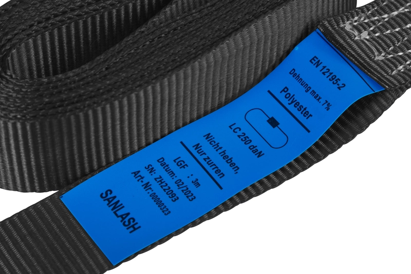 Label on a Sandax clamp-lock strap