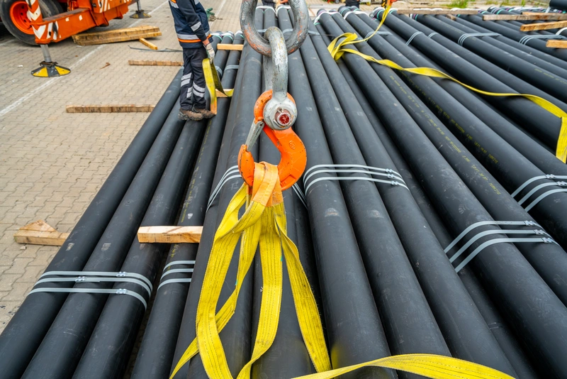 Disposable lifting slings attached to hooks for lifting pipes