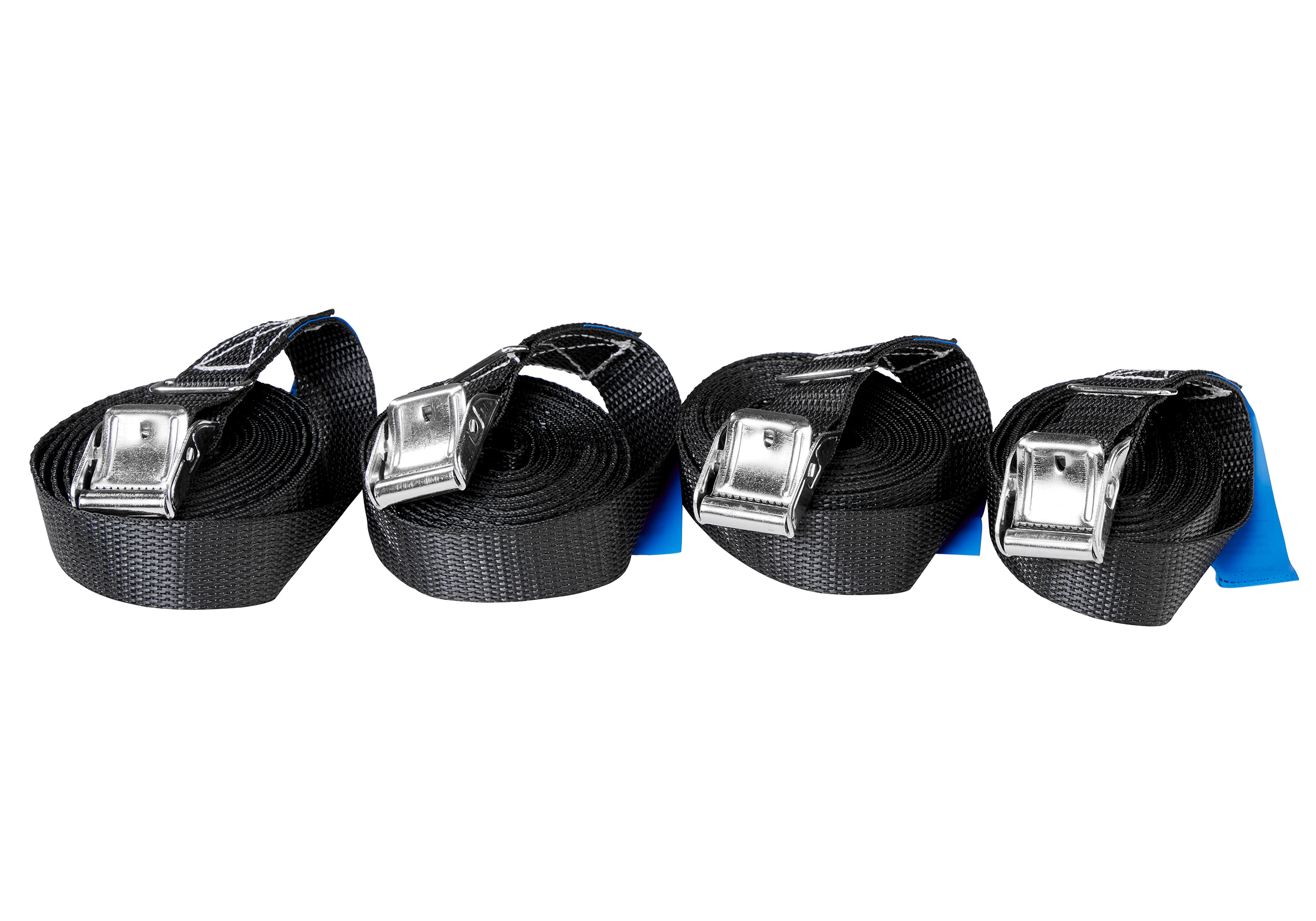4er-Set, Light-Klemmschloss-Zurrgurte, 3 m, 25 mm, LC 250 daN, schwarz