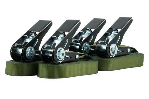 Set of 4, 4 m lashing straps, 25 mm, LC 900 daN, one-piece, olive green